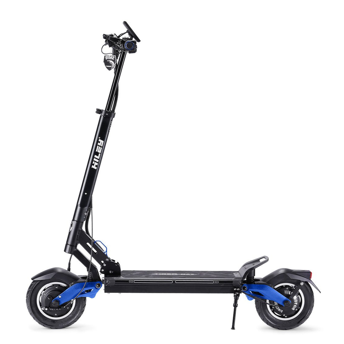 HILEY Tiger Max GT high-performance electric scooter with 50 km/h top speed, 70 km range, 800W motor (1470W peak), 10-inch wide tires, adjustable suspension, NFC lock, and colorful LED lights" 